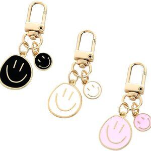 3 Pcs Smile Expression Keychains for Women Bag Charms Key Chains Car Key Pendant